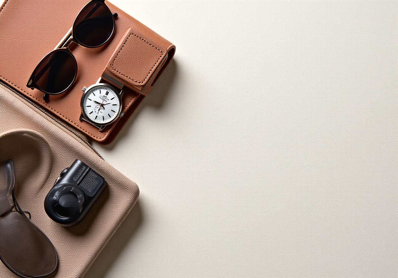Sophisticated leather accessories on a minimalist desk environment