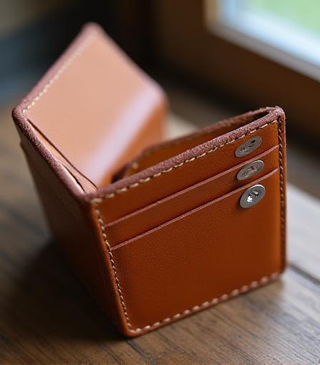 Tan full-grain leather bifold wallet